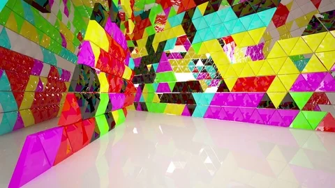 Abstract interior next to the walls and ceiling of an array of colored prisms. Stock Footage 84788313