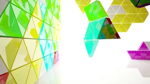 Abstract interior next to the walls and ceiling of an array of colored prisms. Stock Footage 84810423