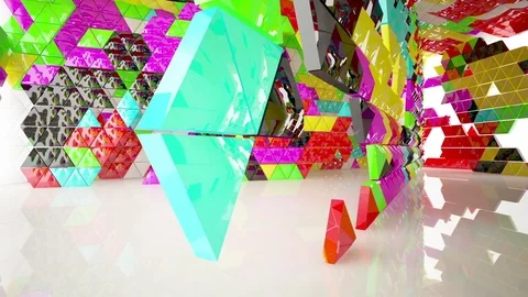 Abstract interior next to the walls and ceiling of an array of colored prisms. 動画素材 84813760