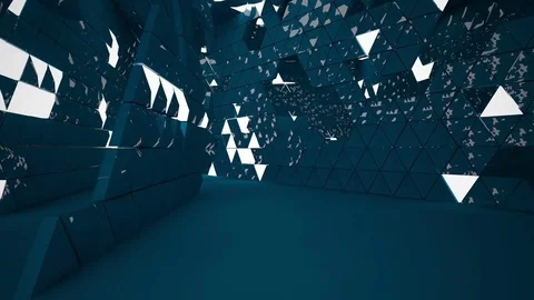 Abstract interior next to the walls and ceiling of an array of prisms turquoise. Vídeo Stock 84842593