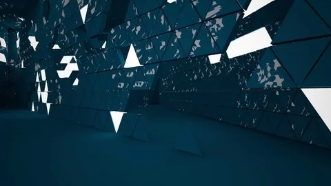 Abstract interior next to the walls and ceiling of an array of prisms turquoise. Видео 84858361