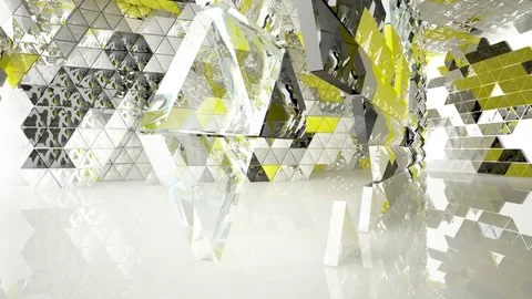 Abstract interior next to the walls and ceiling of an array of yellow and black  Stock Footage 84884359
