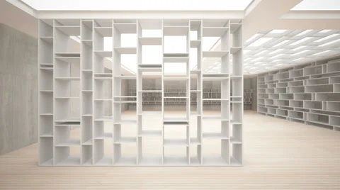 Abstract interior. Stylish white shelves against the concrete and wood Stock Footage 27497380