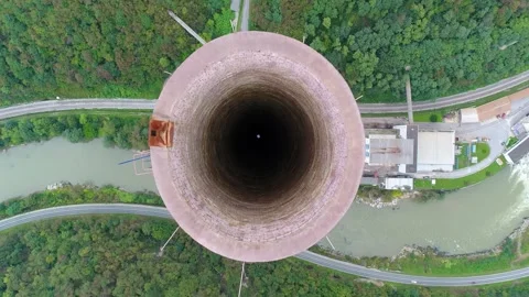 Abstract interior view looking down inside industrial chimney Stock Footage 325671333