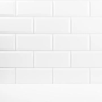 Abstract interior with white ceramic rectangle tiles on wall and wood floor o Foto stock