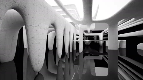 Abstract interior with white concrete sculpture and glossy black walls. Stock Footage 67469853