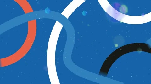 Abstract Interlocking Colored Rings on Blue Background with Soft Bokeh Flares Stock Footage 336662493