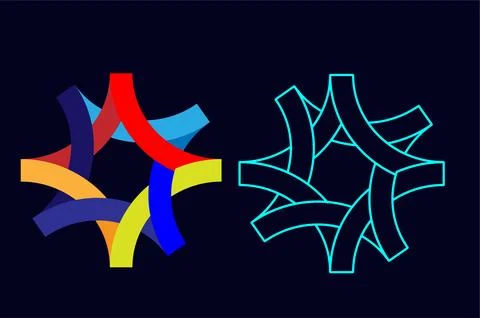 Abstract interlocking curved shapes logo with colorful connection structure.. Illustration