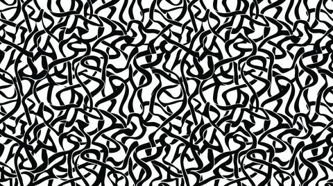 Abstract interlocking ribbon pattern with black flowing lines on white back.. Stock Illustration
