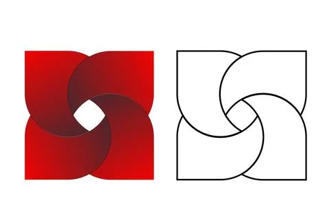 Abstract interlocking shape logo red gradient geometric knot Illustrazione stock