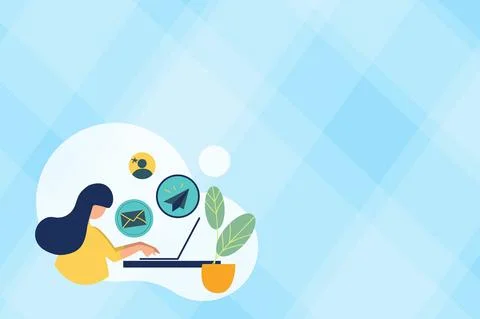 Abstract Internet Browsing Sending Emails Remote Online Work Concept Bulletin Stock Illustration