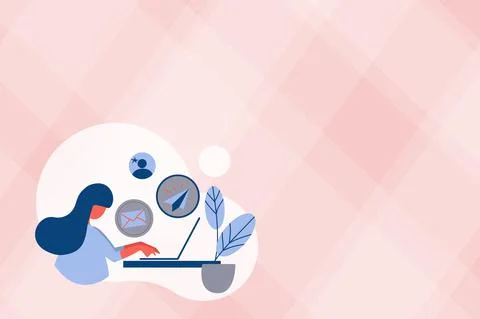 Abstract Internet Browsing Sending Emails Remote Online Work Concept Bulletin Stock Illustration