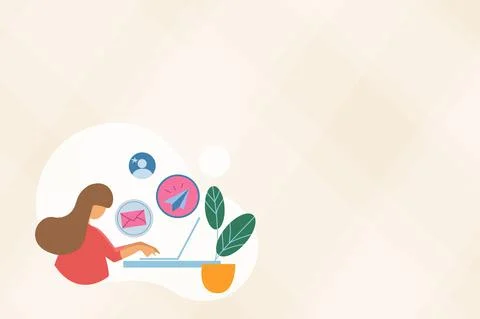 Abstract Internet Browsing Sending Emails Remote Online Work Concept Bulletin Stock Illustration