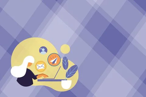 Abstract Internet Browsing Sending Emails Remote Online Work Concept Bulletin Stock Illustration