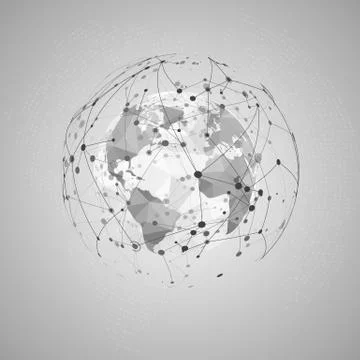 Abstract Internet Concept. World Polygonal Map and Visualization Plexus Netwo Illustrazione stock