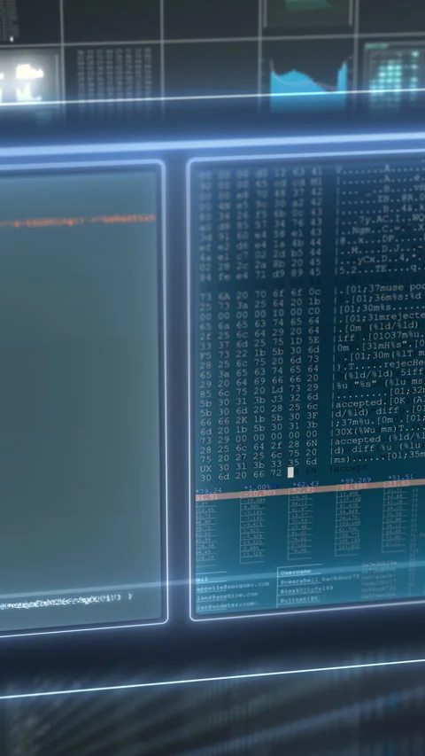 Abstract internet network animation featuring floating code fragments, glowing Stock Footage 328698993