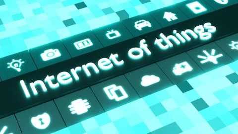 Abstract internet of things concept in blue with icons Stock Illustration