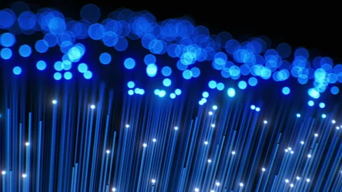 Abstract Internet Wires Close-up 3d Animation. Blinking Lights Fiber Optic Stock Footage 304676049