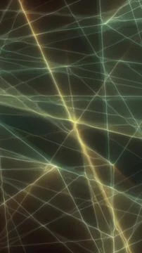 Abstract intersecting yellow and green light beams forming a glowing geomet.. Illustrazione stock