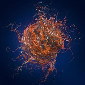 Abstract interweaving psychedelic silver and orange lines on a dark. 3d render イラスト素材