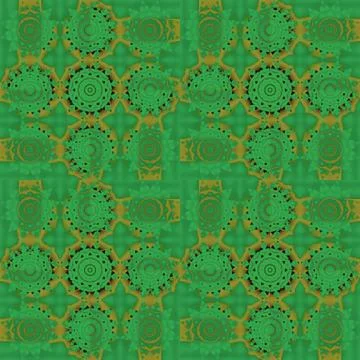 Abstract intricate circles pattern green ocher gold Stock Illustration
