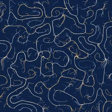 Abstract intricate line patterns on dark navy background seamless texture Stock Illustration