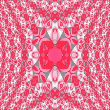Abstract intricate pattern red pink white gray centered Stock Illustration