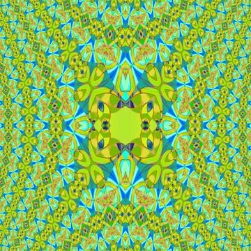 Abstract intricate pattern yellow green blue centered Illustrazione stock