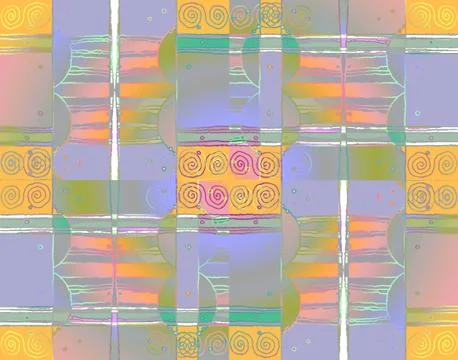 Abstract intricate spiral pattern with wavy lines yellow purple violet Stock-Illustration
