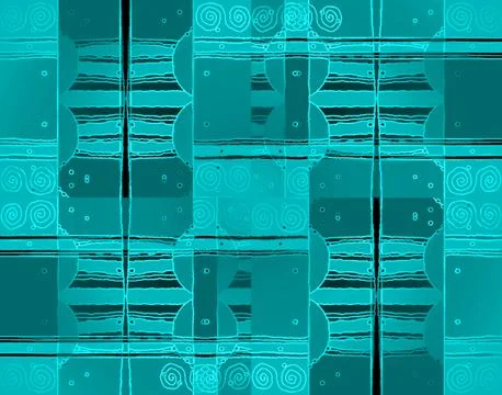 Abstract intricate spiral pattern with wavy lines turquoise gray black Stock Illustration