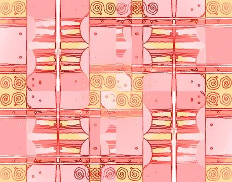 Abstract intricate spiral pattern with wavy lines pink pastel red yello Stock Illustration