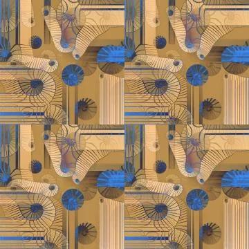 Abstract intricate spirals pattern beige ocher brown blue Stock Illustration