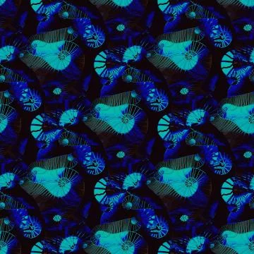 Abstract intricate spirals pattern black dark blue turquoise brown Illustrazione stock