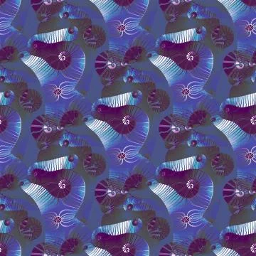Abstract intricate spirals pattern blue purple green white Stock Illustration