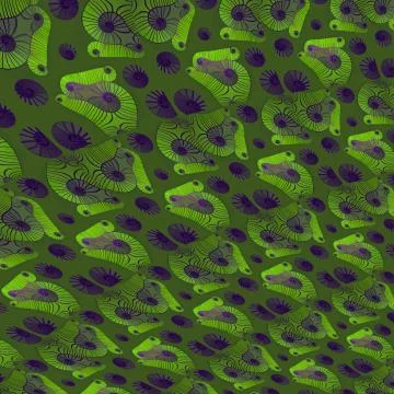 Abstract intricate spirals pattern green purple Stock Illustration