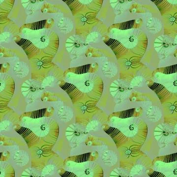 Abstract intricate spirals pattern ocher brown beige mint green Stock Illustration