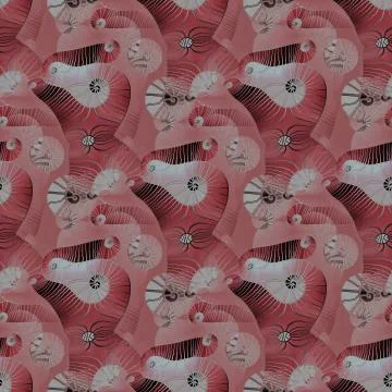 Abstract intricate spirals pattern pink red brown Stock Illustration