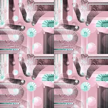 Abstract intricate spirals pattern pink brown green white Stock Illustration