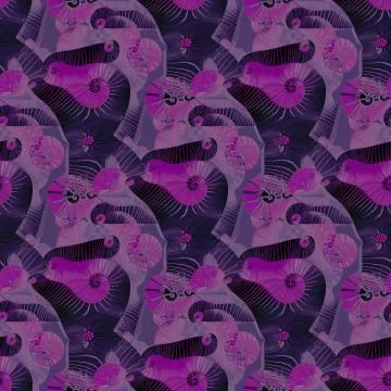 Abstract intricate spirals pattern purple violet pink dark gray Stock Illustration