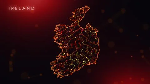 Abstract Ireland Map Digital Network Background With Red And Orange Plexus Do イラスト素材