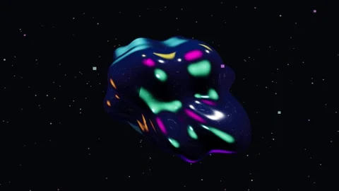 Abstract iridescent crystal forms rotating in dark starry cosmos with subtl.. Vídeo Stock 347017970