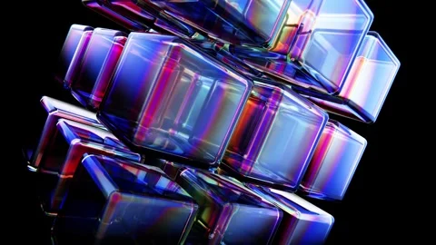 Abstract iridescent glass cubes rotating in a seamless loop with chromatic Stock Footage 336051262