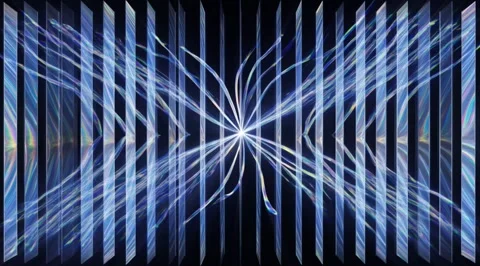 Abstract iridescent light ribbons through glass Stock Footage 331455617