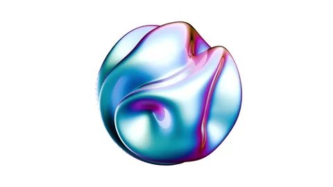 Abstract iridescent morphing blob looping animation isolated on a white Stock Footage 347884617