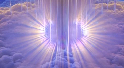 Abstract iridescent pillars in purple clouds Stock Footage 331453135