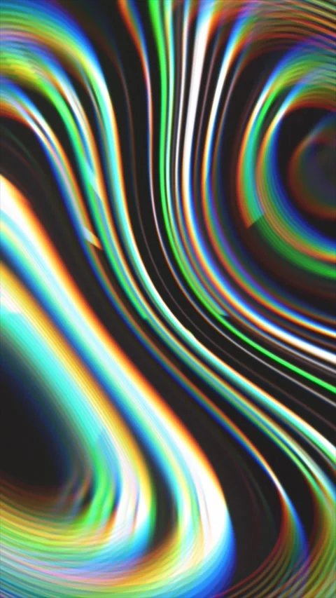 Abstract Iridescent Swirl Wavy Lines on Black Background Chromatic Aberration Stock Footage 335707977