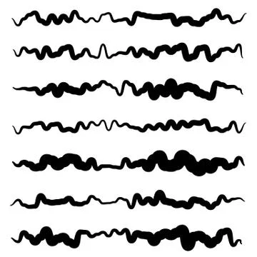 Abstract irregular line set. Different wavy, zigzag dividers, lines. Illustrazione stock