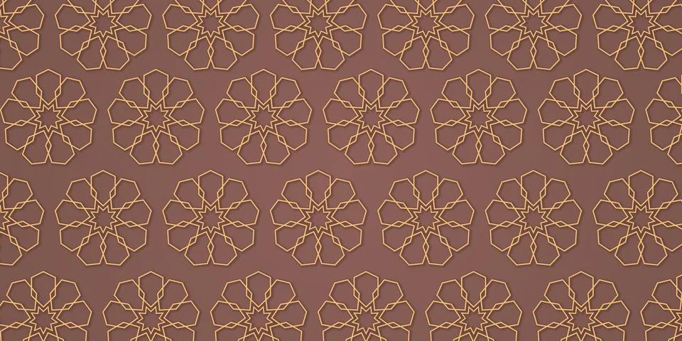 Abstract Islamic Geometric Pattern with Golden Lines on Brown Background 스톡 일러스트