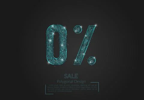 Abstract isolated blue 0 percent sale concept. Polygonal illustration looks l Stock Illustration