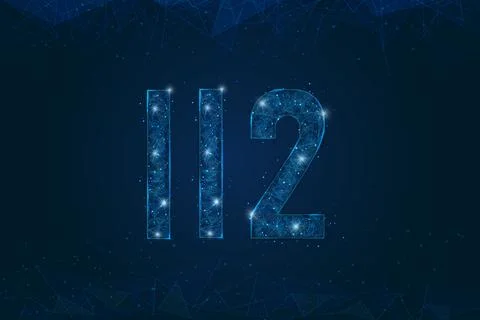 Abstract isolated blue image of 112 emergency icon. Polygonal low poly wireframe Stock Illustration